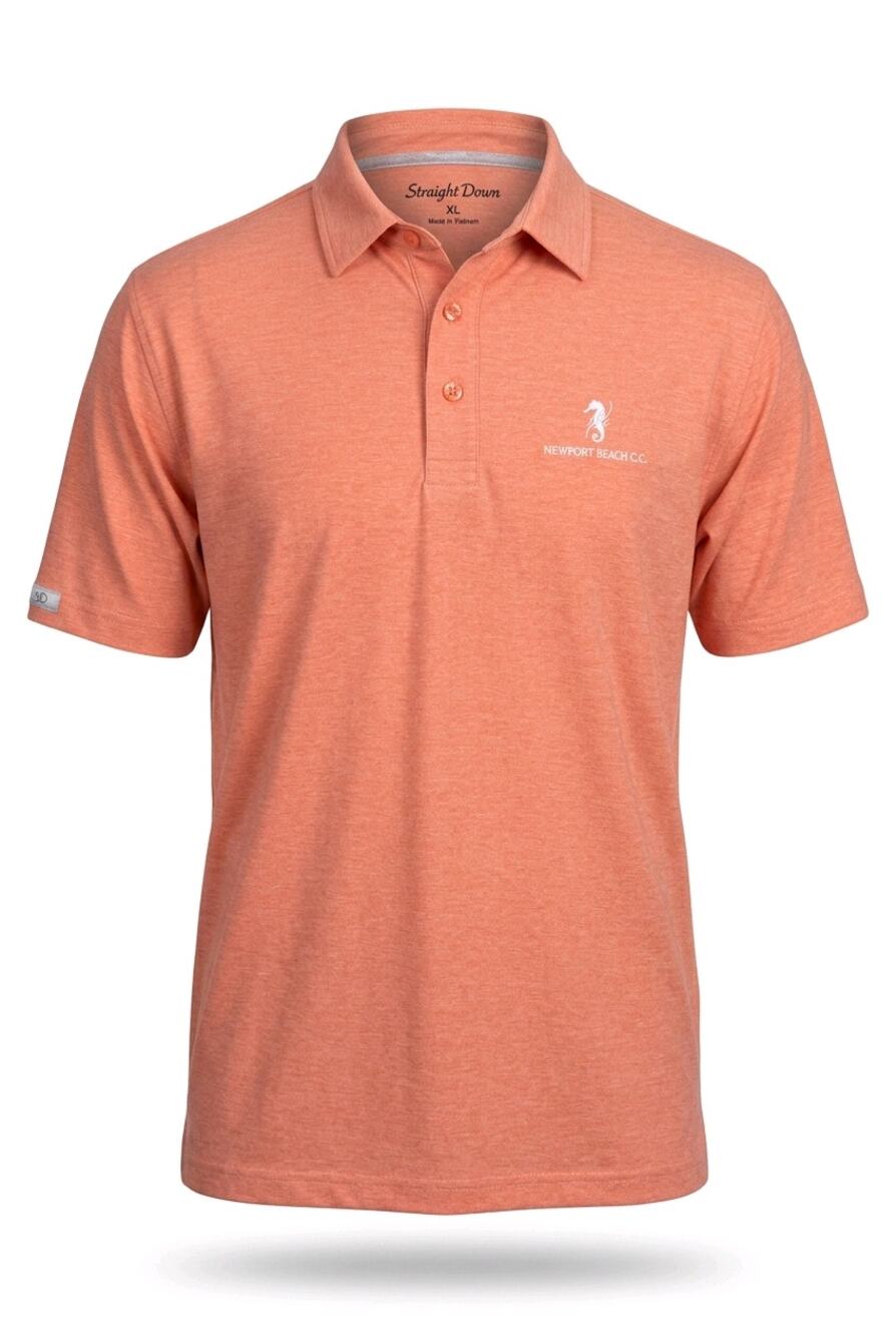 Straight Down Golf Polo Shirt Mens XL Orange Heather Newport Beach CC Seahorse